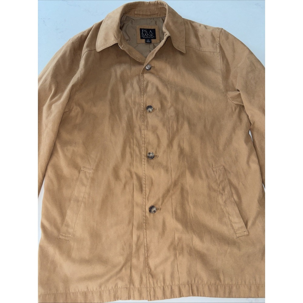 Jos A Bank Trench Coat Mens S Barn Jacket Short Button Up Brown Lined‎ Casual